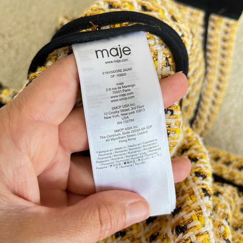 Ma­je Visidore Tweed Cardigan Sweater Blazer Jacket Yellow Gold Black 36 S Small - Picture 6 of 8